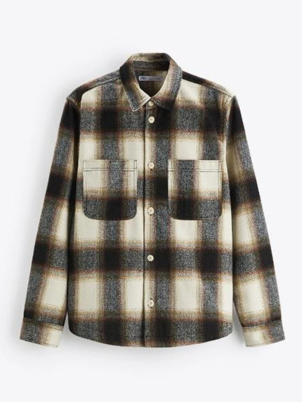 ZARA Men's Plaid Overshirt with Pocket Size L in Black Multi